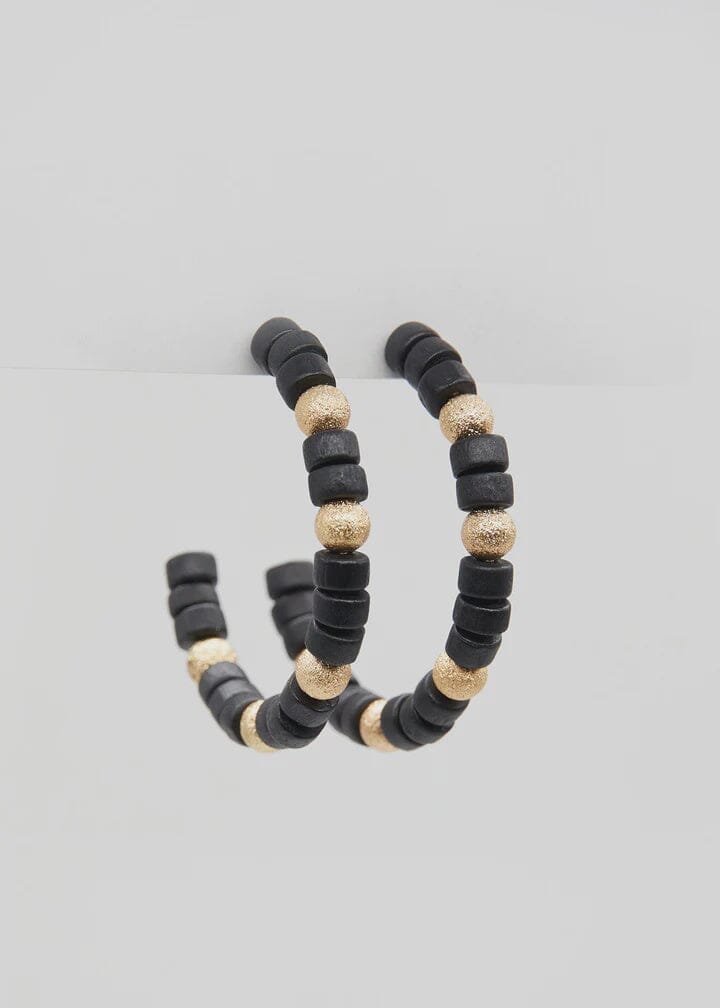 Black and Gold Beaded Hoops