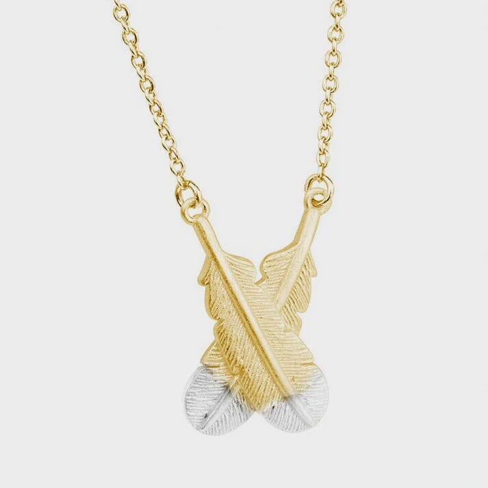 Crossed Huia Feather Necklace - Gold