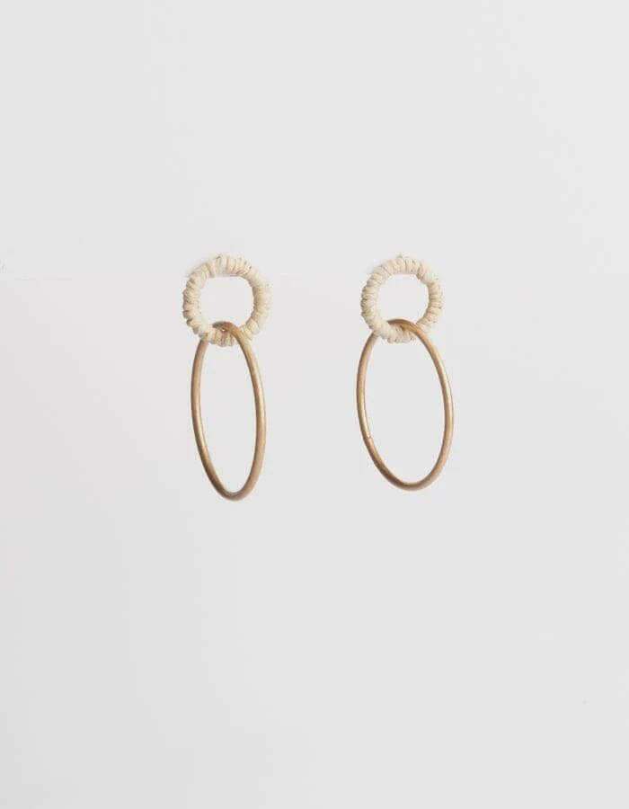 Double Hoop Gold Circle and Raffia earrings