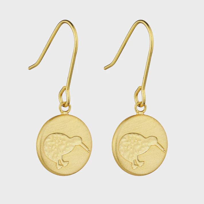 Round Kiwi Pendant Earrings - Gold