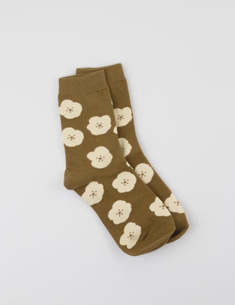 S + G Socks -Khaki With White Flower Accessories Stella and Gemma 