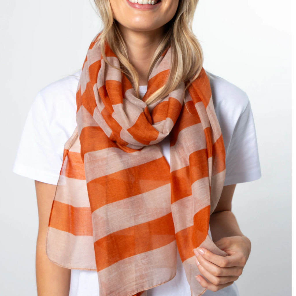 Stella and Gemma Striped Scarf Accessories Stella and Gemma Mandarin & Taupe 