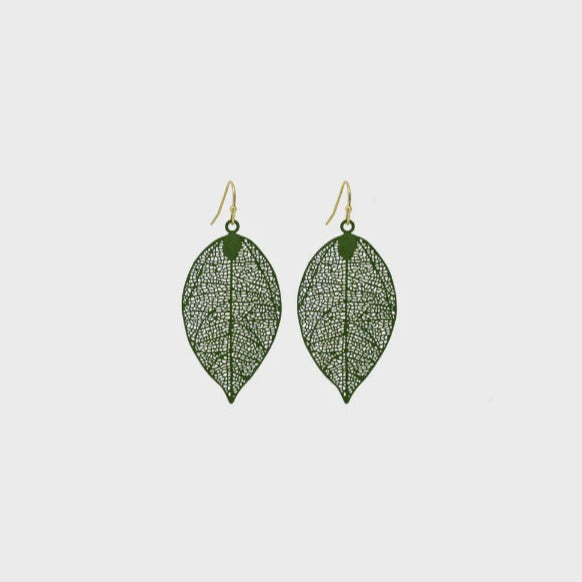 Moss Green Leaf Earrings