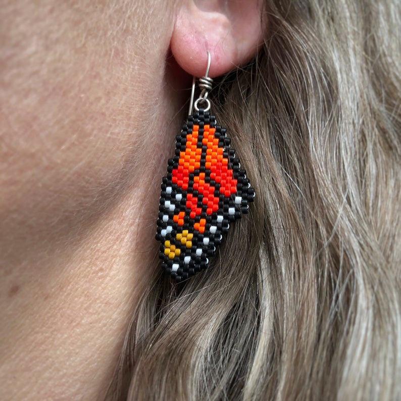 Handmade Bead Earrings - Monarch Wings