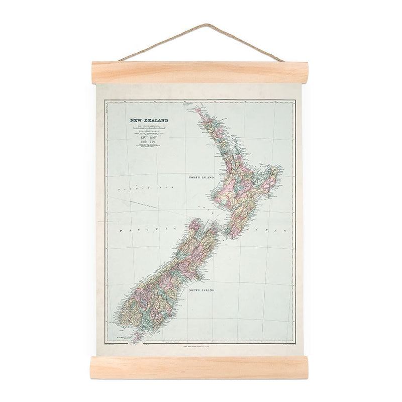 Vintage Map of New Zealand Wall Chart