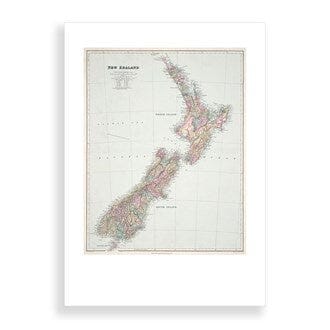 NZ Map A2 Art Print Framed