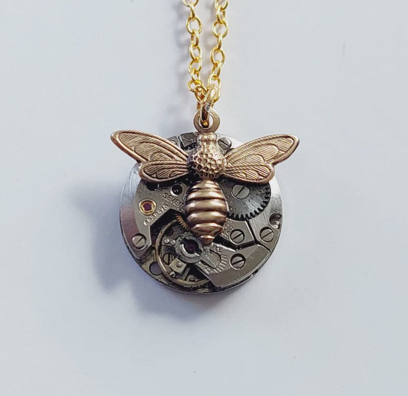 Steampunk Mini Silver Pendant - Bee