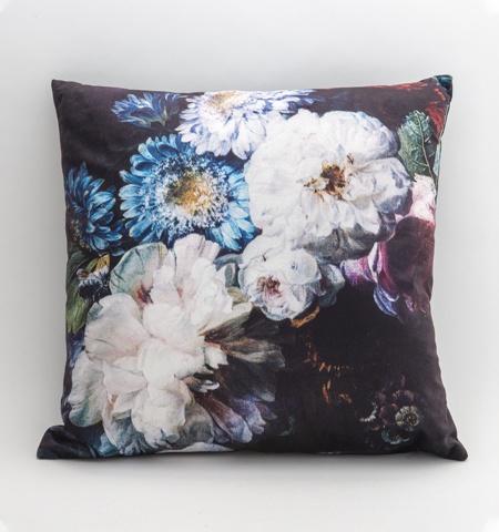 Velvet Cushion - Black Botanical