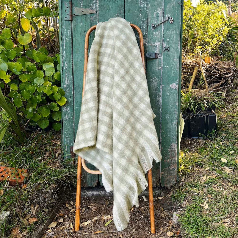 Bliss Wool Mohair Blend Throw - White & Olive