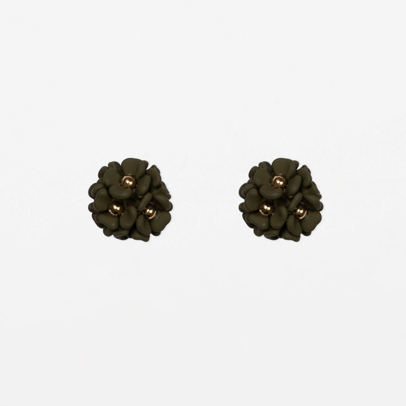 Mini Flower Ball Earrings - Army Green