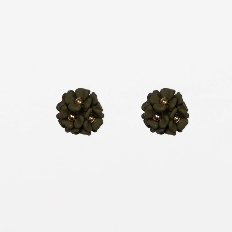 Mini Flower Ball Earrings - Army Green