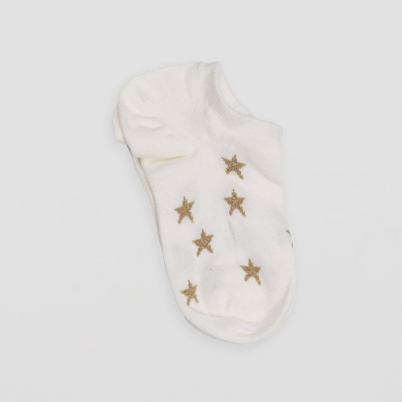 S + G No Show Socks - White w Gold Stars