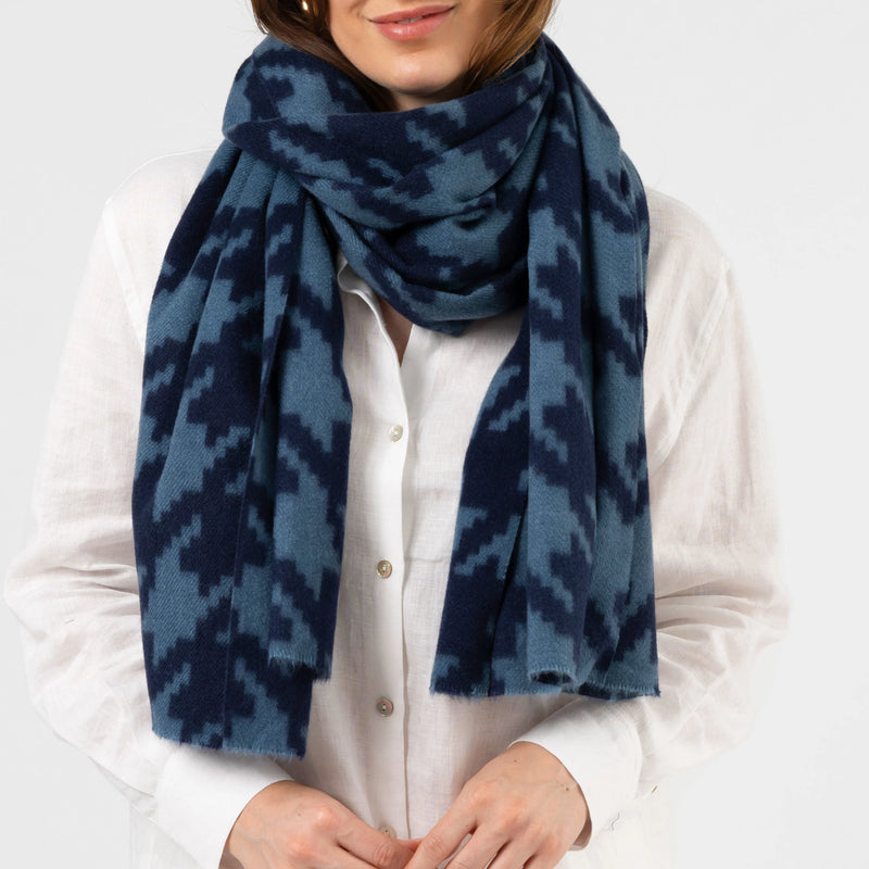 S + G Houndstooth Scarf  Deep Blue