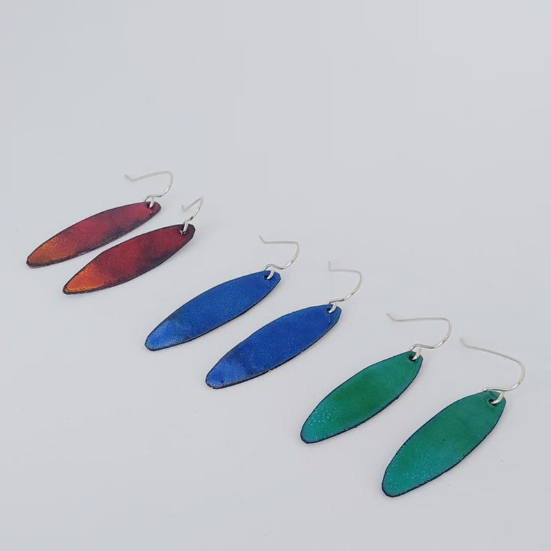 Enamelled Skinny Leaf Earrings