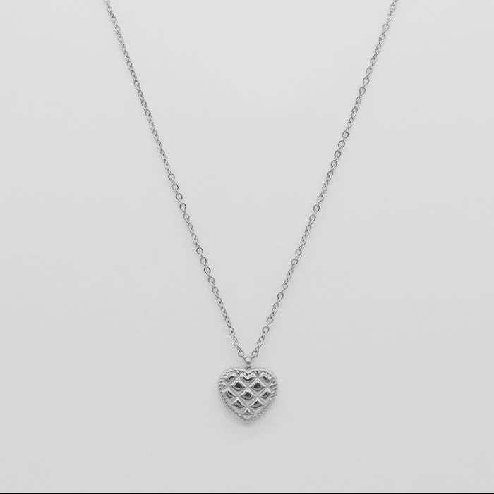 Silver Quilted Heart Necklace