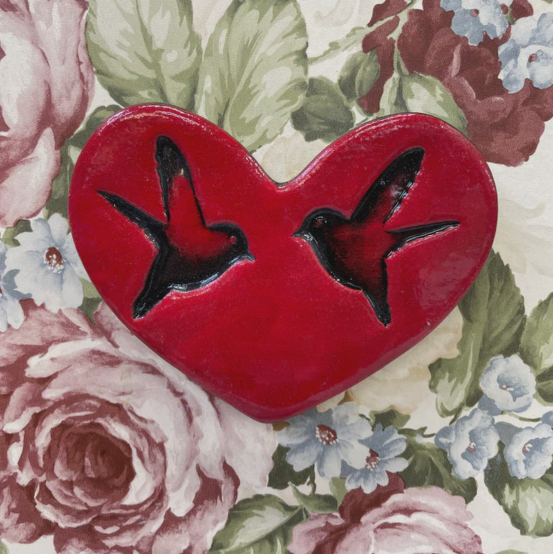 Heart Ceramic Birds - Red