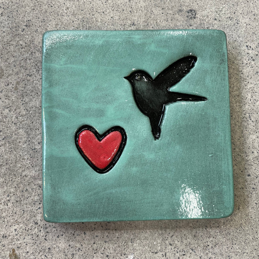 Bird And Heart Square Tile