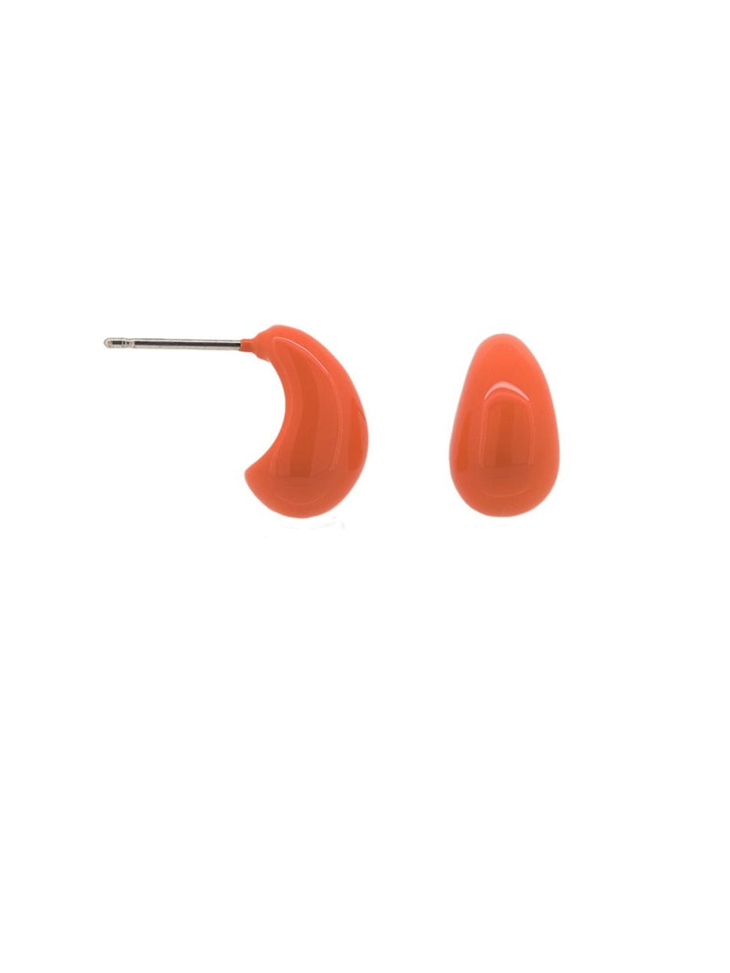 Enamel Bean Earrings - Coral