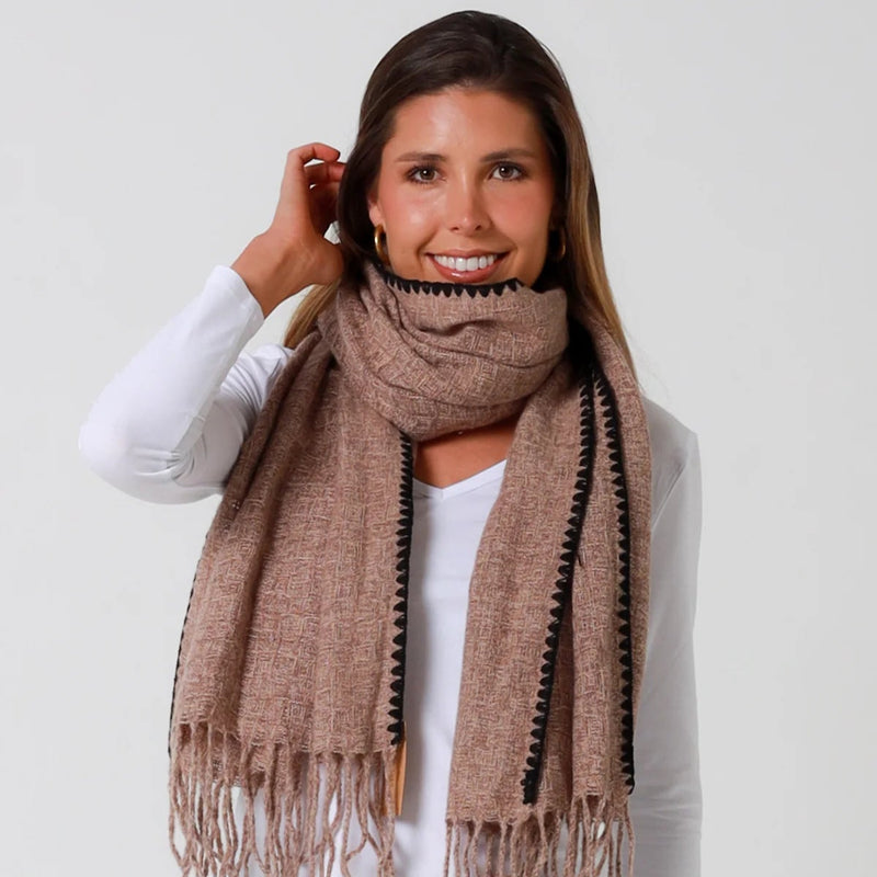 Winter Scarf - Brown with  Black Stitching
