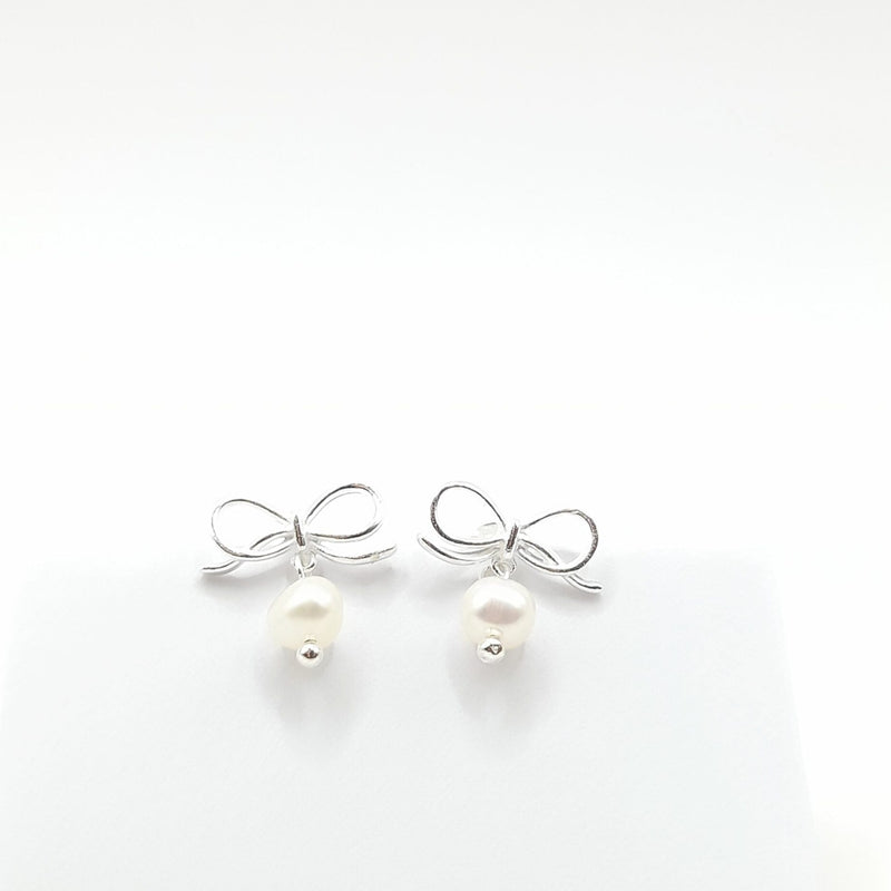 Sterling Silver Bow & Pearl Earrings