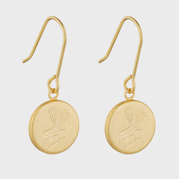 Round Fantail Pendant Earrings - Gold