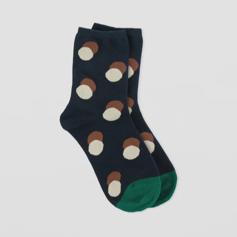 S + G Socks - Navy With Cream & Brown Dots