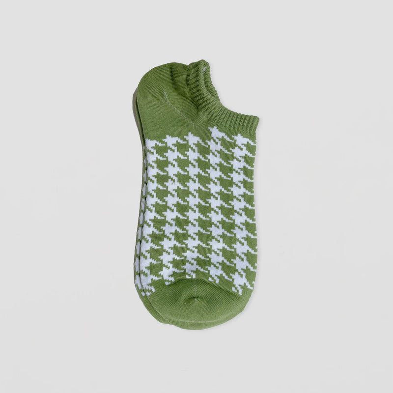 S + G No Show Socks - Houndstooth Moss & White