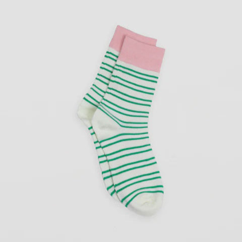 S + G Socks - White With Green Stripes