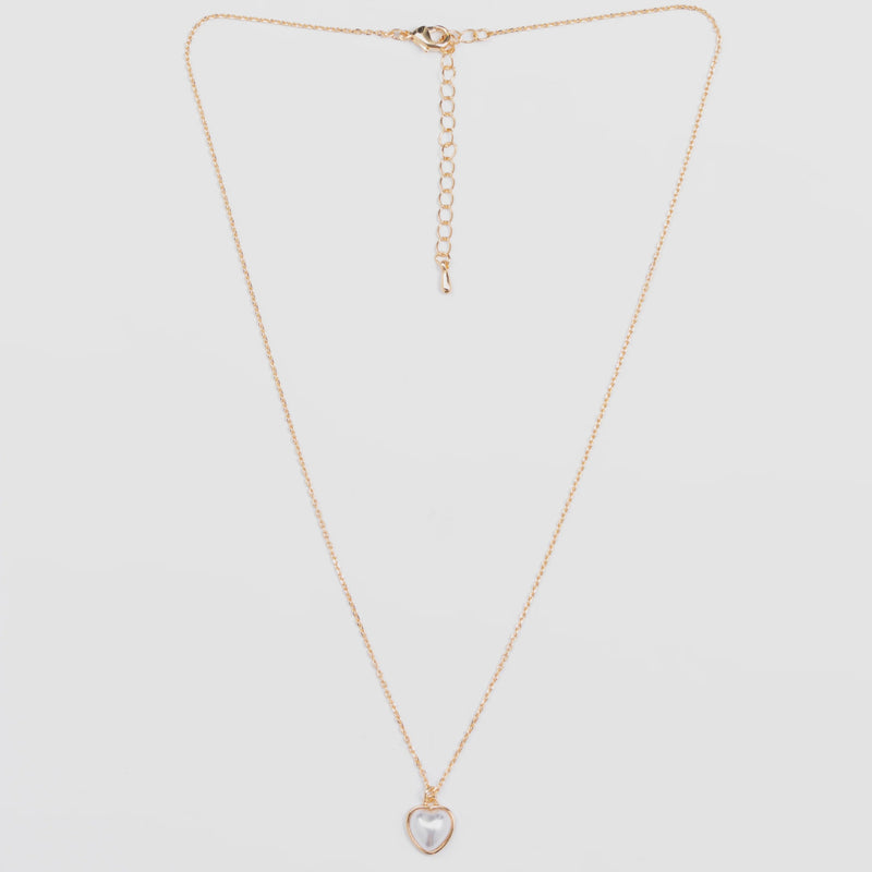 Gold Encased Pearl Heart Necklace