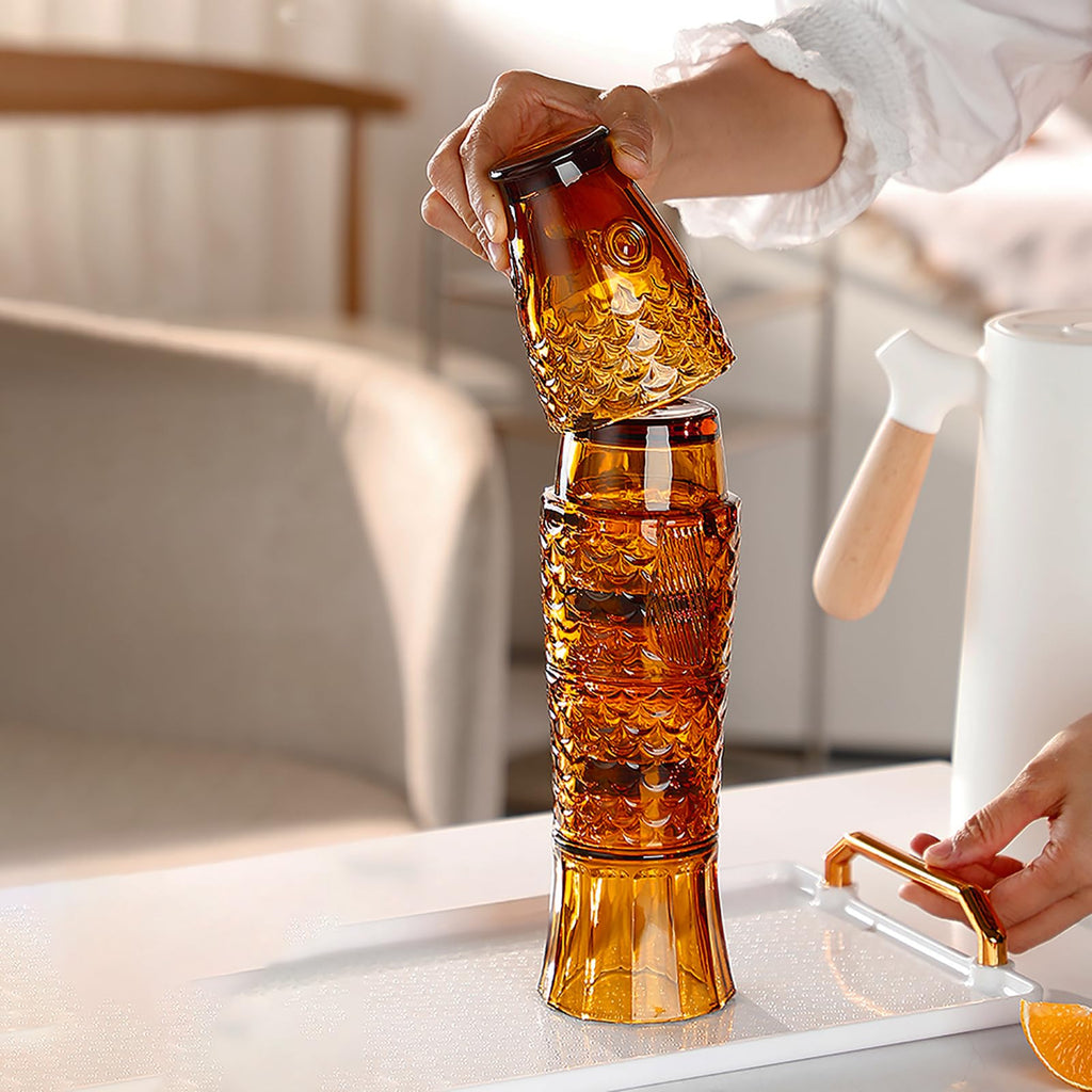 Stackable Fish Tumblers - Amber