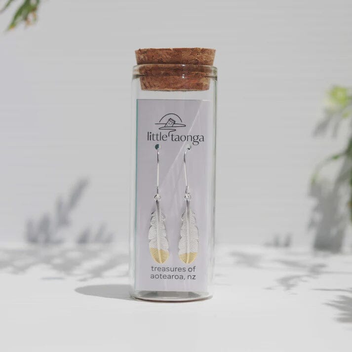 Huia Feather Pendant Earrings - Silver Jewellery Little Taonga 