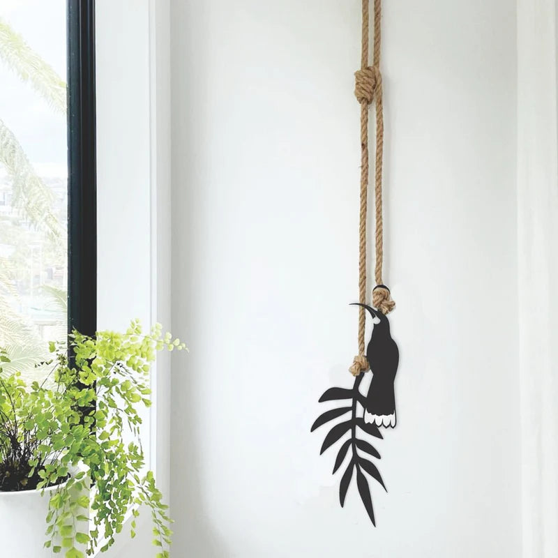 Hanging Huia & Fern - Steel Wall Art