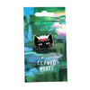 Pin with a black cat design on a card featuring a water lily painting, labeled 'Clawed Monet'.