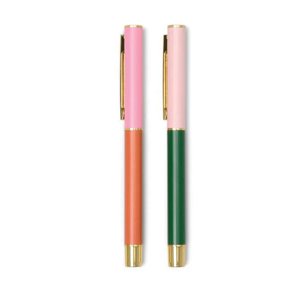 Ball Point Ink Pens - Set of 2 (Red + Emerald)