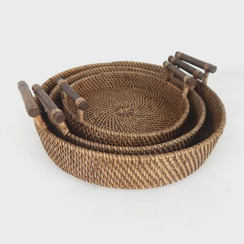 Lombok Round Tray Brown w/ Handles