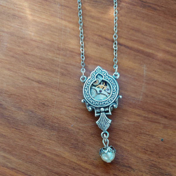 Silver Ornate Teardrop Pendant w Freshwater Pearl Drop