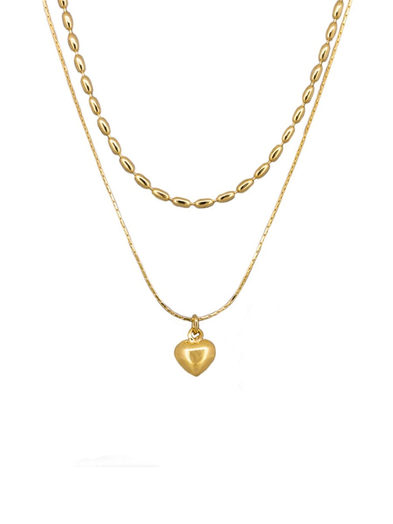 Gold Double Chain Heart Necklace