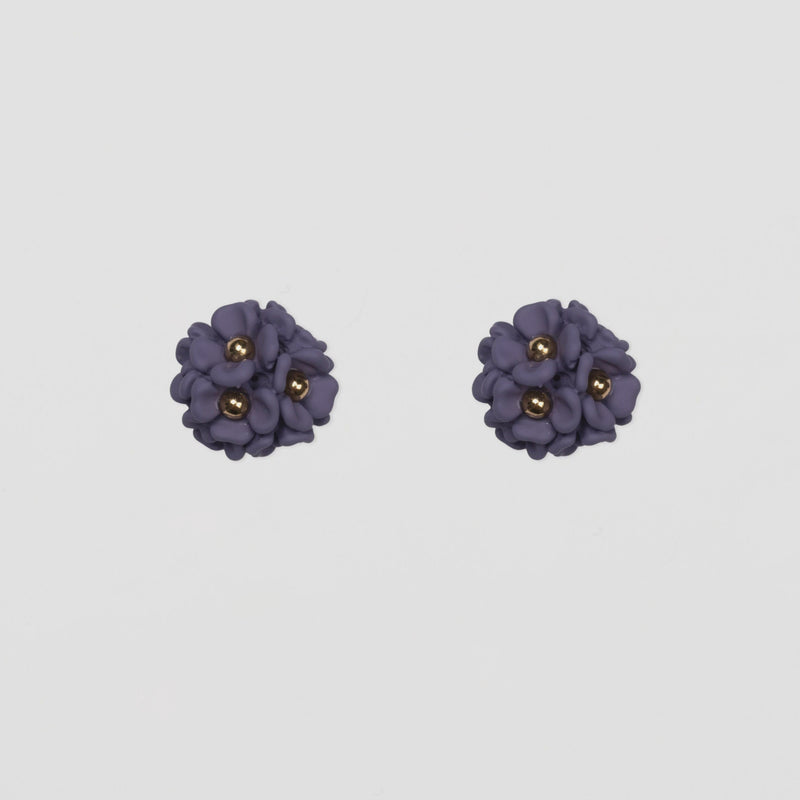 Mini Flower Ball Earrings - Purple