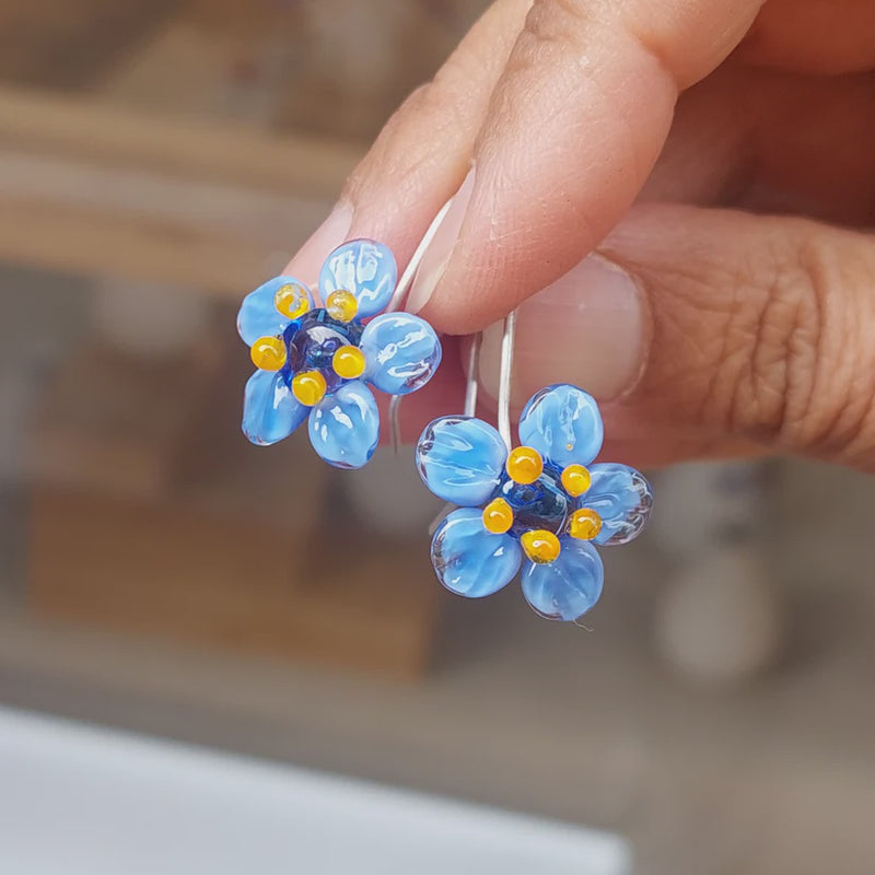 Glass Forget Me Not Drop Earrings