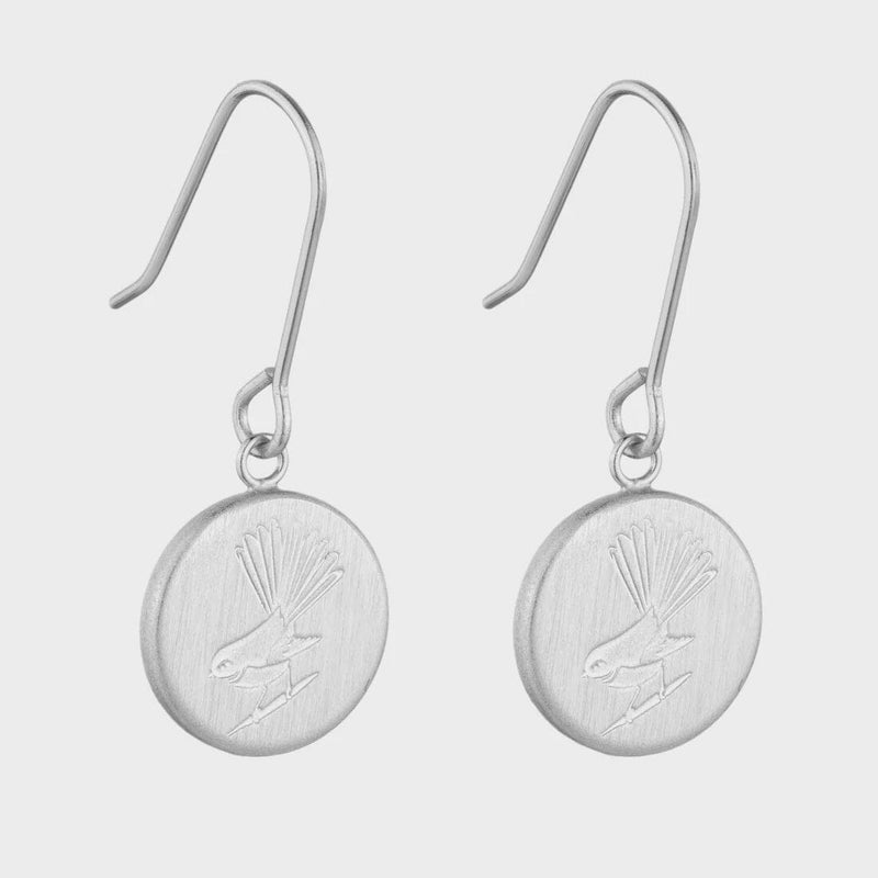Round Fantail Pendant Earrings - Silver