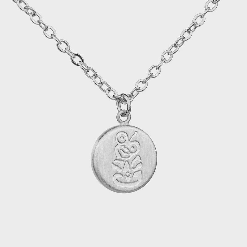 Round Tiki Pendant - Silver