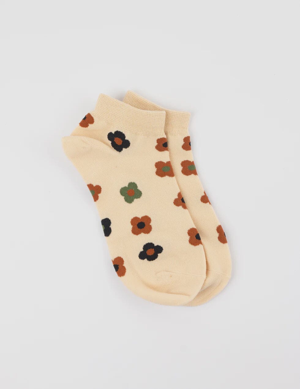 S + G No Show Socks - Cream with Flowers Accessories Stella and Gemma 