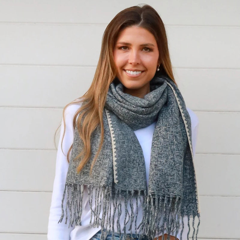 Winter Scarf - Charcoal with Cream Stitching