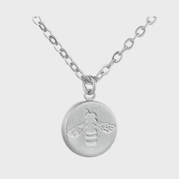 Round Busy Bee Necklace - Silver