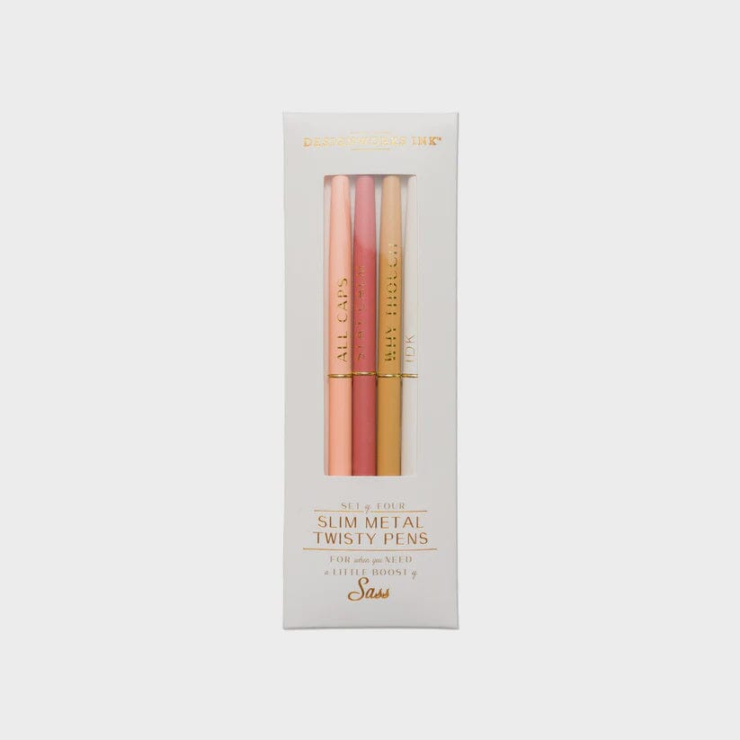 Slim Metal Twisty Pen - Set of 4 - Sass Stationery Designworks Ink 