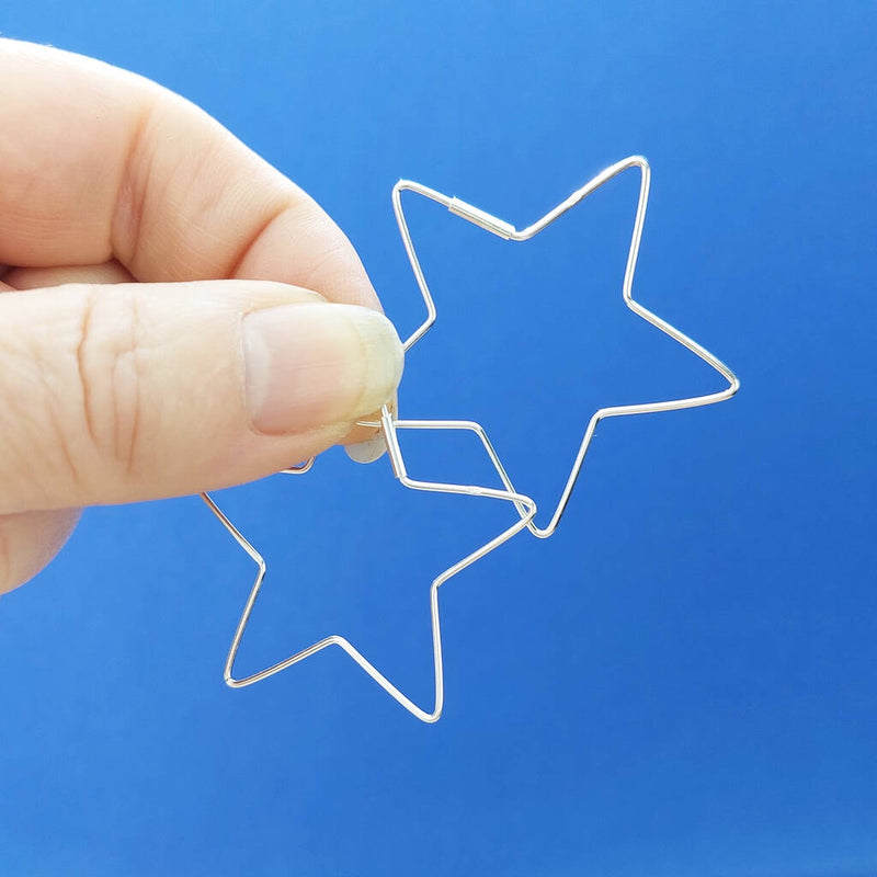Sterling Silver Large Star Hoops