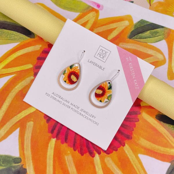 Sunflower Layered Outline Drop Earrings