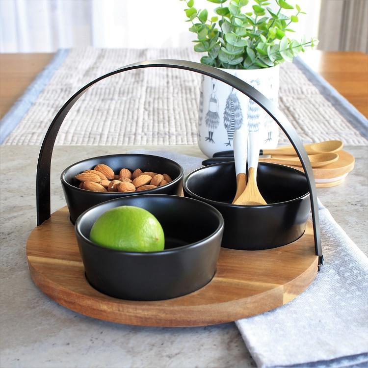 Dip Bowls with Acacia Tray Set