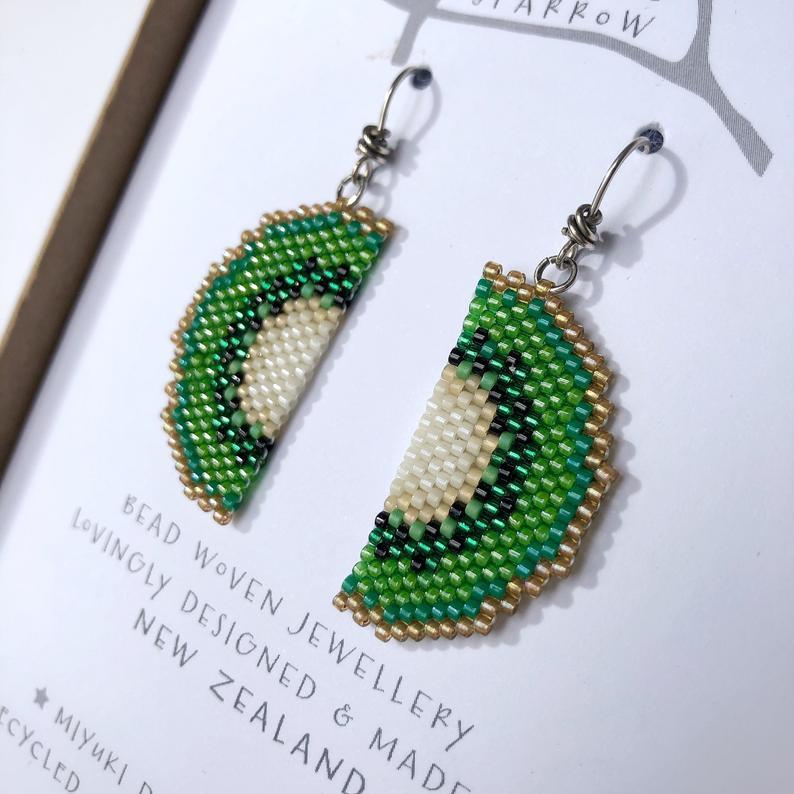 Handmade Bead Earrings - Kiwi Fruit