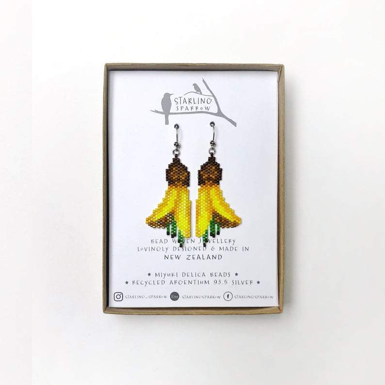 Handmade Bead Earrings - Kowhai Flower